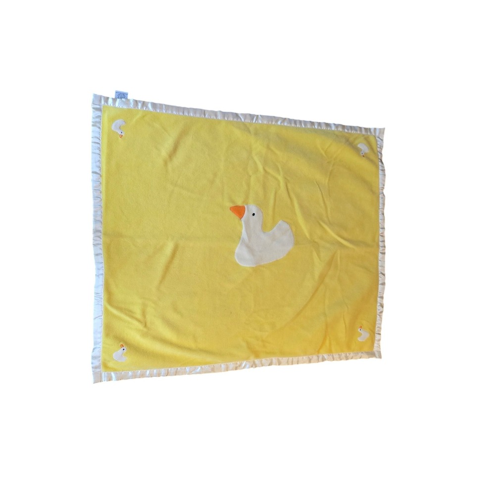 Vintage 2000 Jack Rabbit Creations Yellow Duck Baby Blanket Satin Trim Fleece